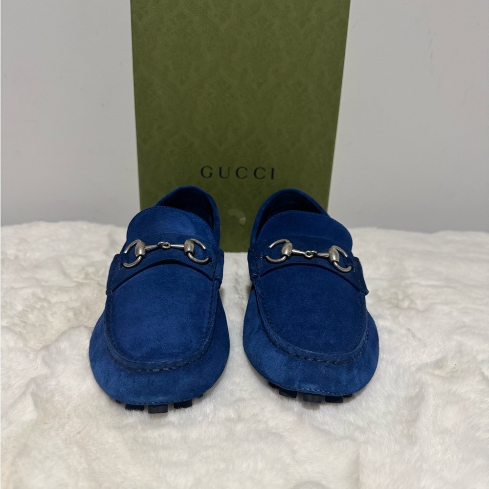 Gucci Men's Navy Suede Horsebit Drivers - Picture 4 of 6